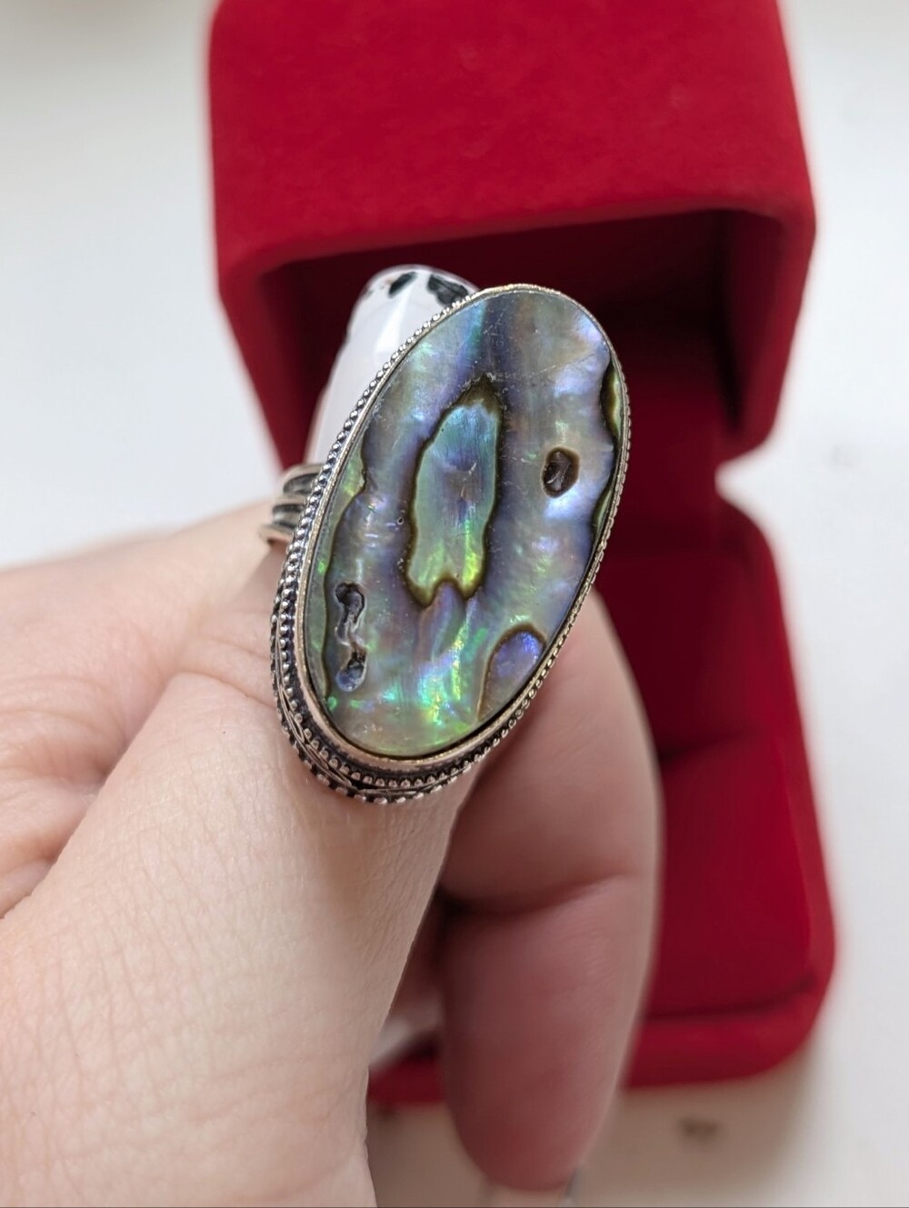 Vintage Handmade Abalone Shell, Sterling Silver 🐚 Statement Ring 💍 10